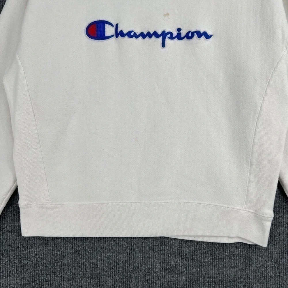 Champion Reverse Weave Sweatshirt Adult Large White Spellout Crewneck Pullover